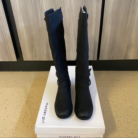 NEW Madden Girl Karmin Black Tall Boots Knee High - Picture 2 of 8